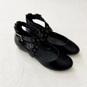 Jessica Simpson Women’s Black Ballet Flats with Grommet Ankle Straps